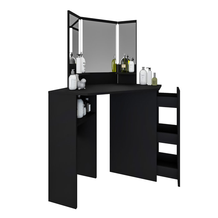 Latitude Run® Ermellino Corner Makeup Vanity with Mirror & Reviews